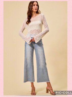 💖Studded Cropped Wide-Leg Jeans💖